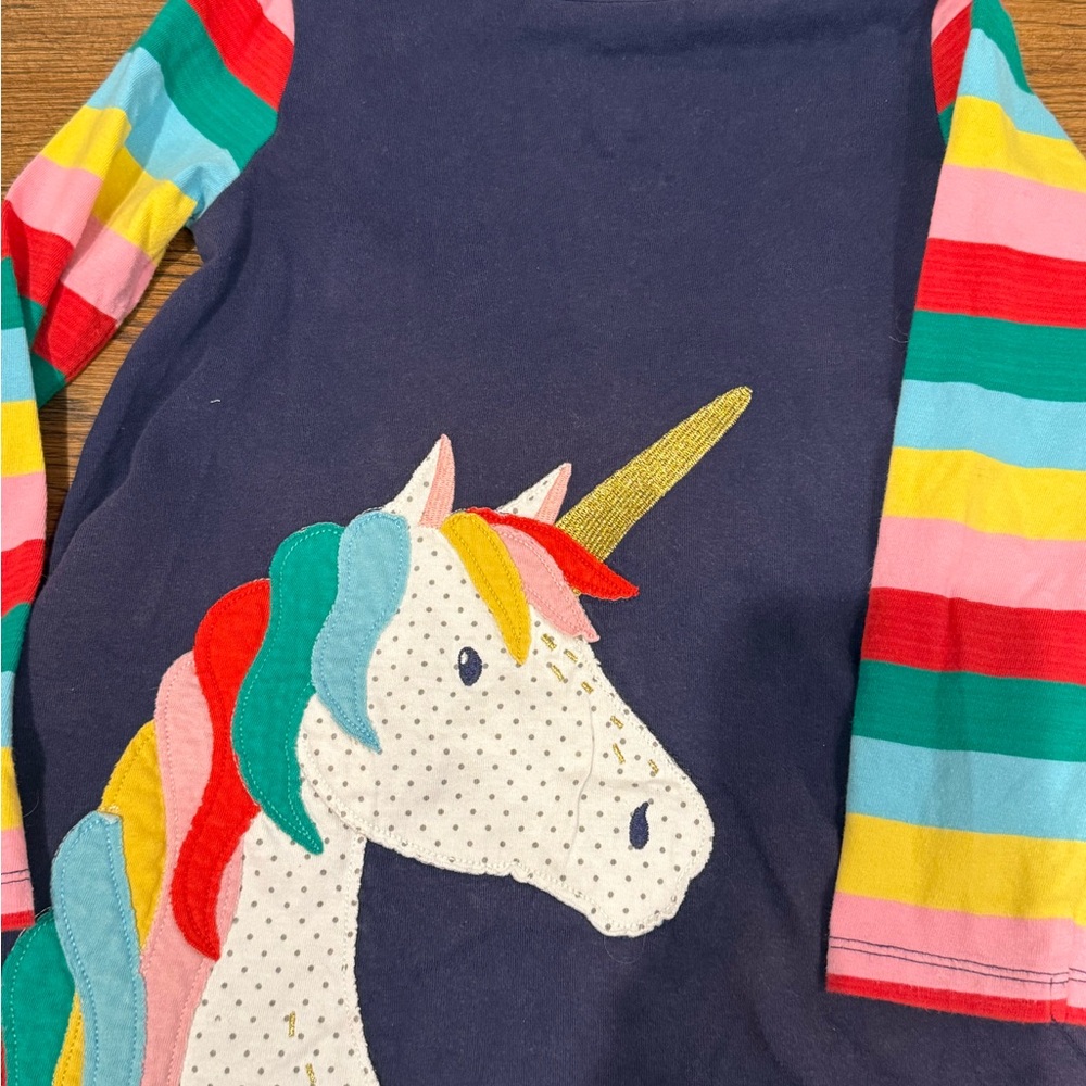 Mini Boden Navy Dress with Rainbow Unicorn - Picture 2 of 3